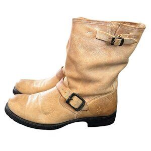 FRYE Veronica Short Slouch Leather Boots Brown Cognac Size 8